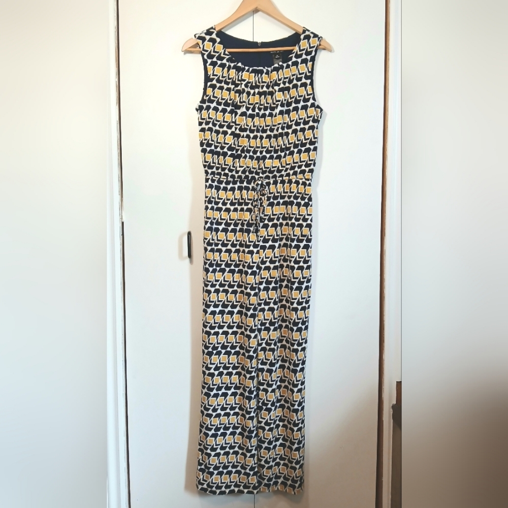 Kate And Lily Navy/White/Yellow Geometric Jumpsuit - Size 8